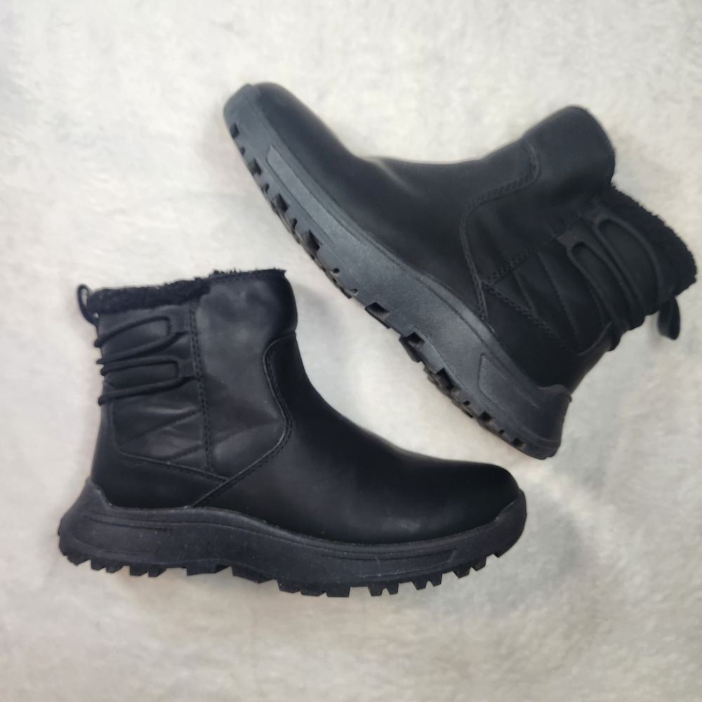Eddie Bauer Siren Black Faux Fur Lined Ankle Boots Women 7 Lug Sole Winter Gorp